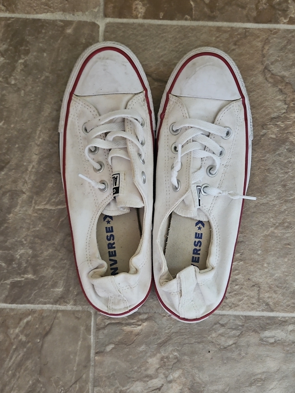 Converse White Canvas Low-Top Sneakers with Red Trim